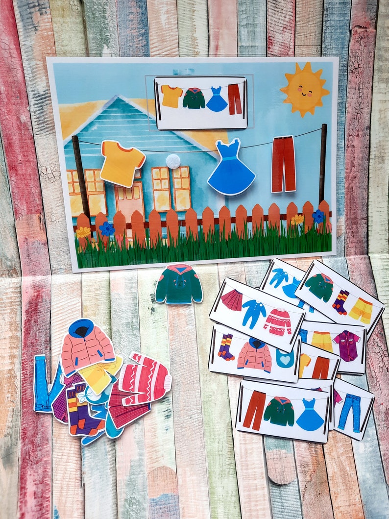 Printable Busy bag activity. Busy bin activity. PDF matching clothes activity. Summer activity. Toddler game. Toddler busy bag activity. image 1