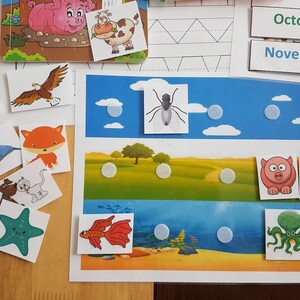 Sort the animals. Printable.  Busy book. Quiet book. Pre school activity. Pre school learning. Learn and play.