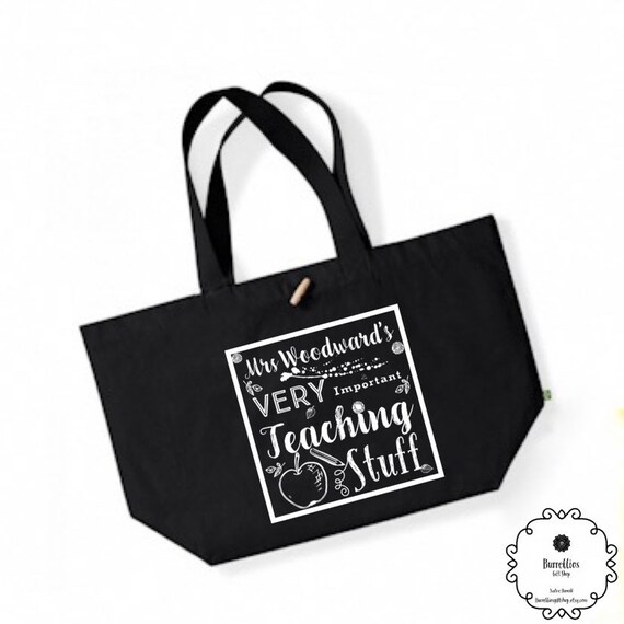Personalised printed teacher tote bag school end of term gift belongs to..