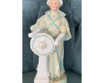 ANTIQUE 1880 German GEBRUDER HEUBACH Girl Steering Sailor Rare Bisque Figurine Statue