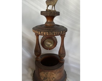 Vintage Carved Wood Humidor Clock Ram Figural Cigar Tobacco Pipe