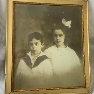 Antique Portrait Of Two Children 1900s European Italian Family Framed 21.5 “