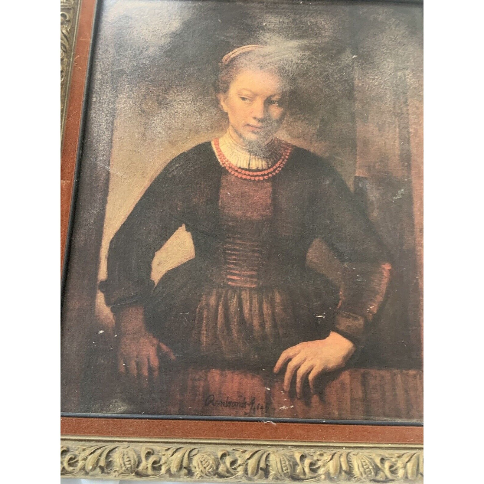 Rembrandt - Young Girl at Opened Half Door - Wood Carved Framed