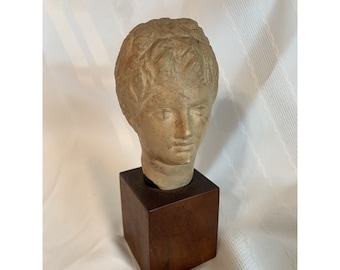 RARE Alva Studios Museum Replica Sculpture, Bust Romanesque Ancient Walnut Base
