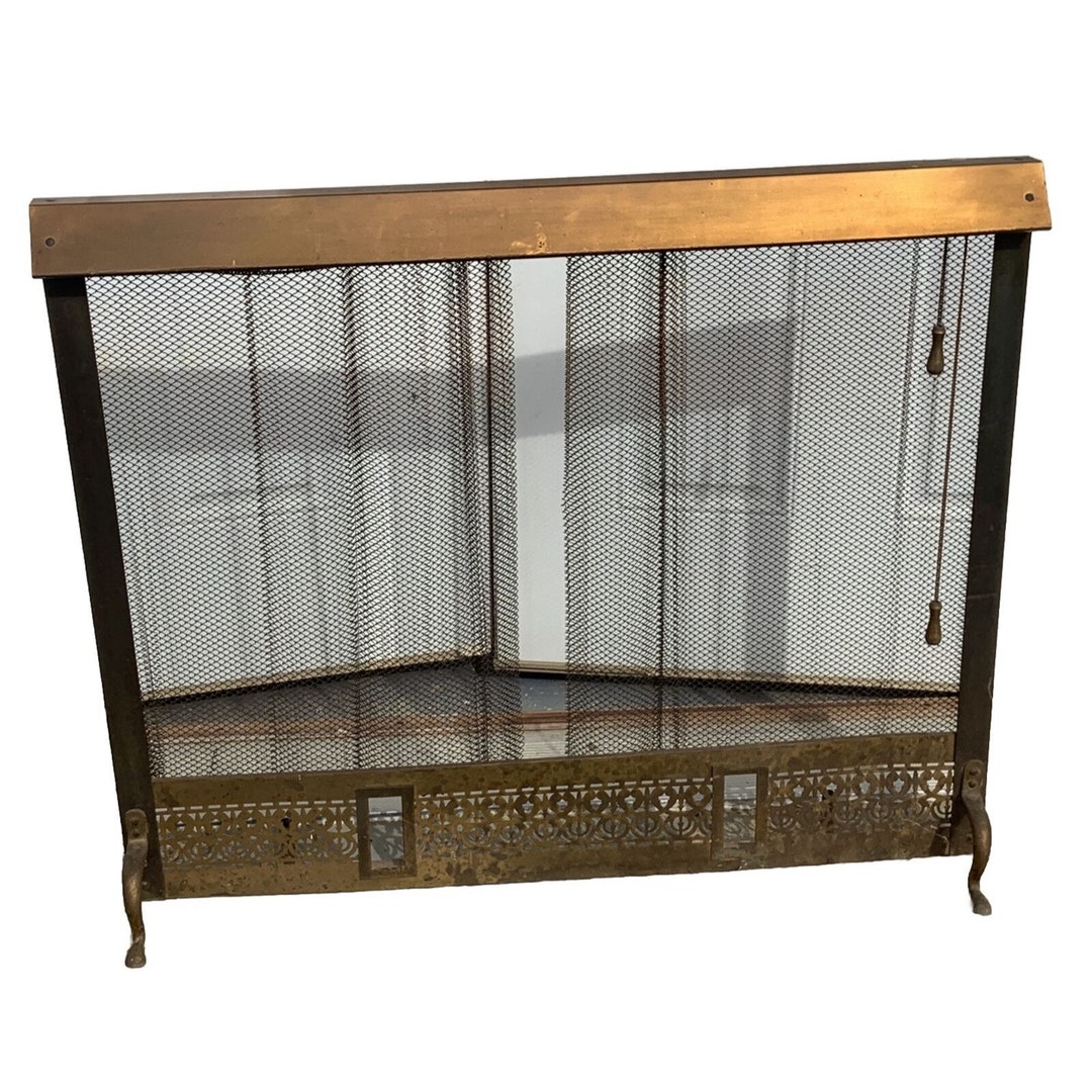 Vintage MCM Brass Fire Place Screen Chain Mesh Curtain - Etsy