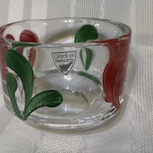 SIGNED Orrefors Sweden Lead Crystal Saga Bowl Hand painted (EL AH)