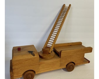 Vintage handmade Wood Firetruck Engine Toy SIGNED DATED