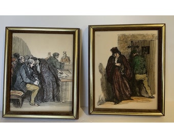 Framed Art Engraving in Resin by Honore Daumier set/pair