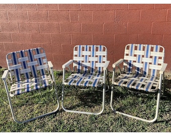 3 Vintage Aluminum Folding  Lawn Patio Outdoor Chairs Webbed Straps