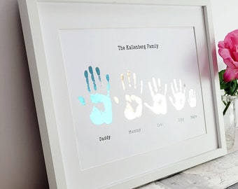 Family hand print art commission, first Mother's day family picture, personalised Mother's day gift from children, denmark pastel, 1-6 hands