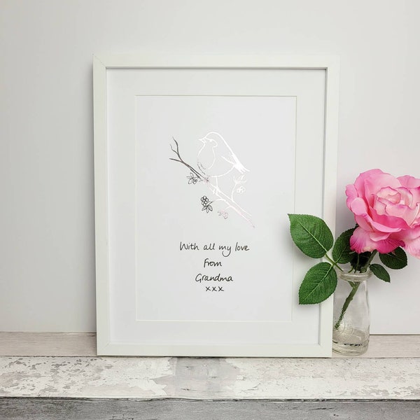 Personalised robin wall art, memorial gift idea for bird lovers, handwriting print, bird wall art, robin gift, robin print, remembrance gift