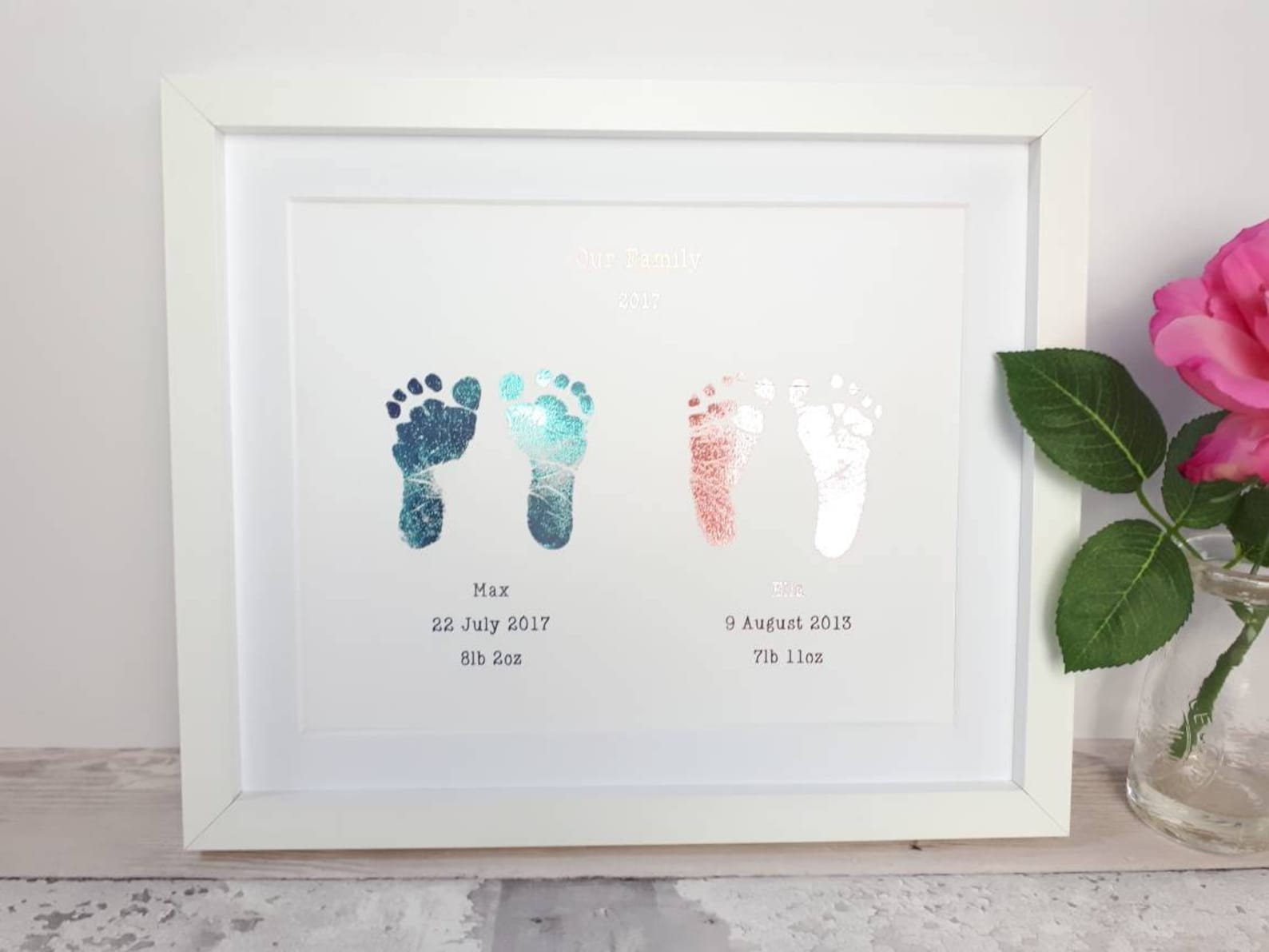 Family footprint picture twin baby keepsake new baby present Etsy