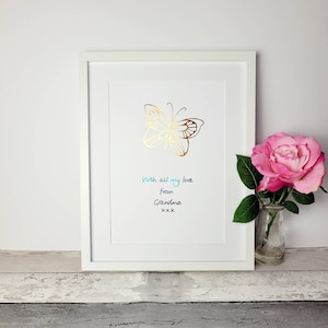 Personalised butterfly print, memorial gift, custom handwriting, bereavement gift, in loving memory of a lost loved one, sympathy gift.