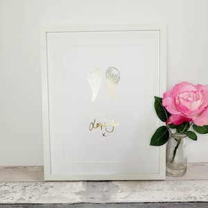 Guardian angel wings sympathy gift, in loving memory, personalised handwriting gift, thinking of you gift, remembrance gifts, A4 foil print.