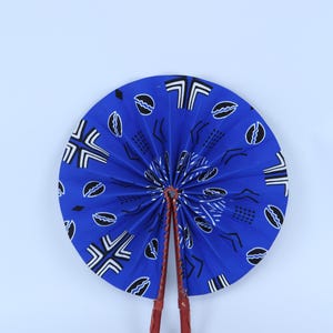Unique African Print Fan/ Handheld Folding Fan/ Vibrant Fabric Fan with Leather Handle/ Afrocentric Gifts & Décor/ Handmade in Ghana
