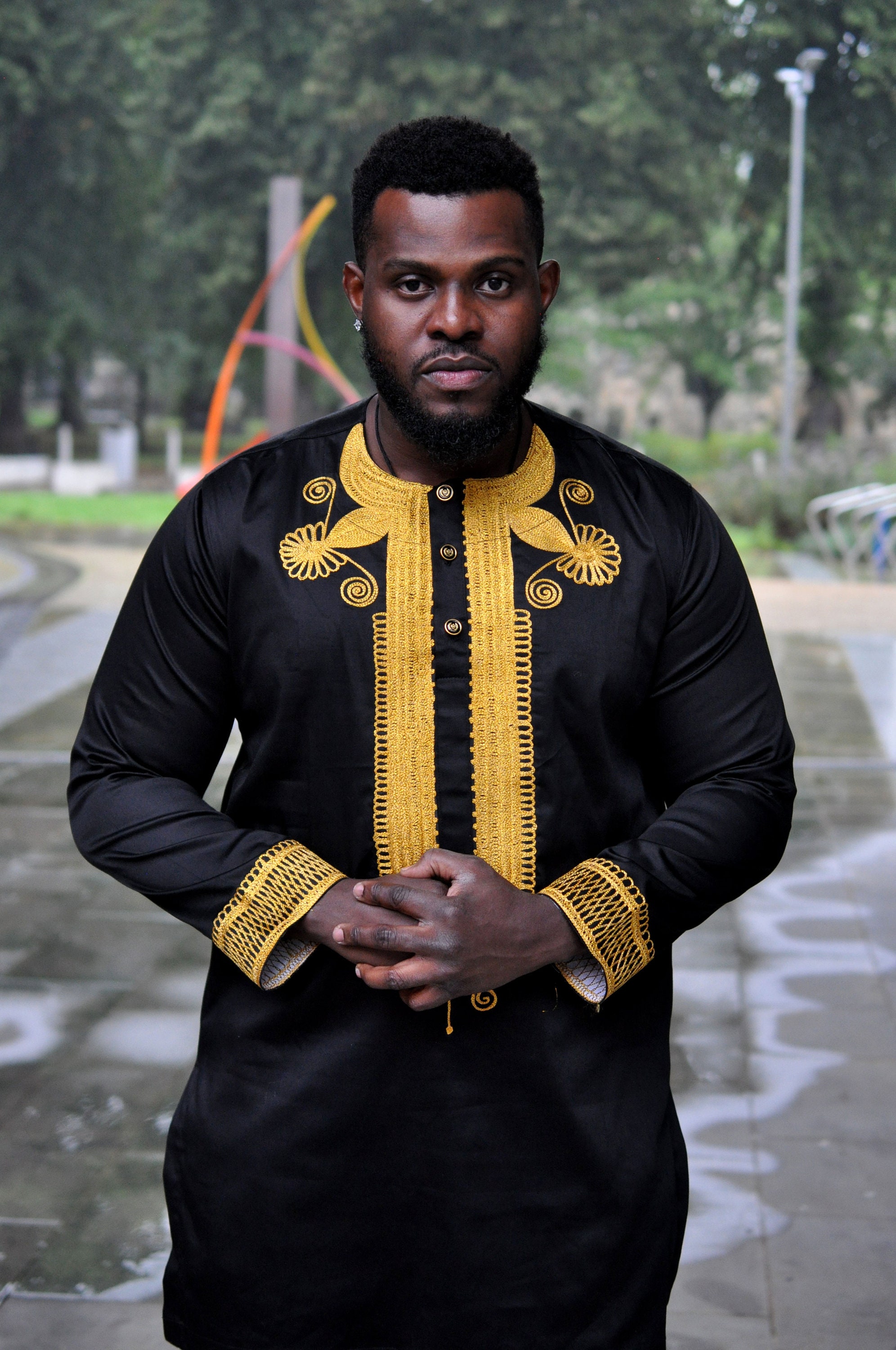 Black and Gold Men African Polished Cotton Print Wakanda Style - Etsy UK