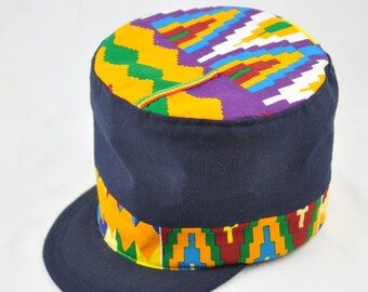 Sombrero Rasta con estampado azul marino y Ankara / Sombrero de corona Rasta / Sombrero Rastafari grande