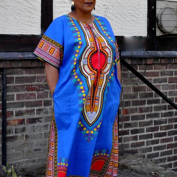 Robe Kaftan Dashiki taille | Robe de maison africaine | Dashiki imprimé robe longue | Robe de maison