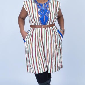 Smock made in Ghana, Fugu Dress Smock, Handwoven Fugu Batakari, Traditional Authentic Ghanaian Smock Fugu Dress with deep blue embroidery