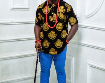 Traditional African Isi Agu | Mens African Fashion shirt| Traditional Mens African Occasion Shirt