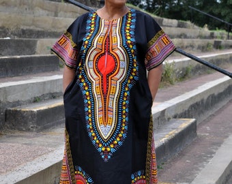 Robe caftan dashiki taille unique | Robe d'intérieur africaine | Robe longue à imprimé dashiki | Robe d'intérieur