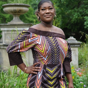 Robe midi à épaules dénudées Ankara | Robe de cérémonie pour femme africaine | Vêtements pour femmes africaines