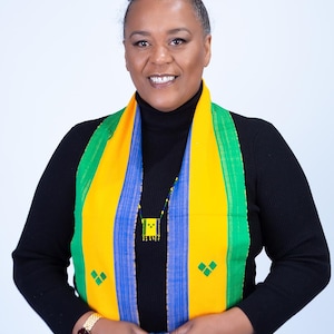 St Vincent colours Kente fabric strip, Kente mufflers/Authentic Handwoven piece/Graduation Stole. Gifts ideas