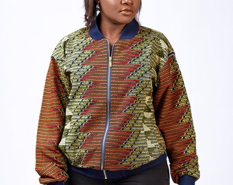 Unisex African Kente Print Bomber Jacket | African Jacket | Ankara Bomber | Colourful Jacket