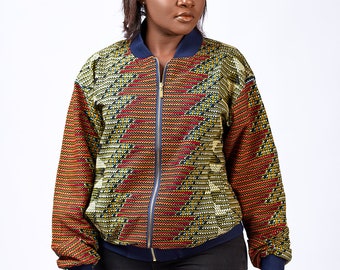 Unisex Kente Print Bomber Jacket | African Ankara Style
