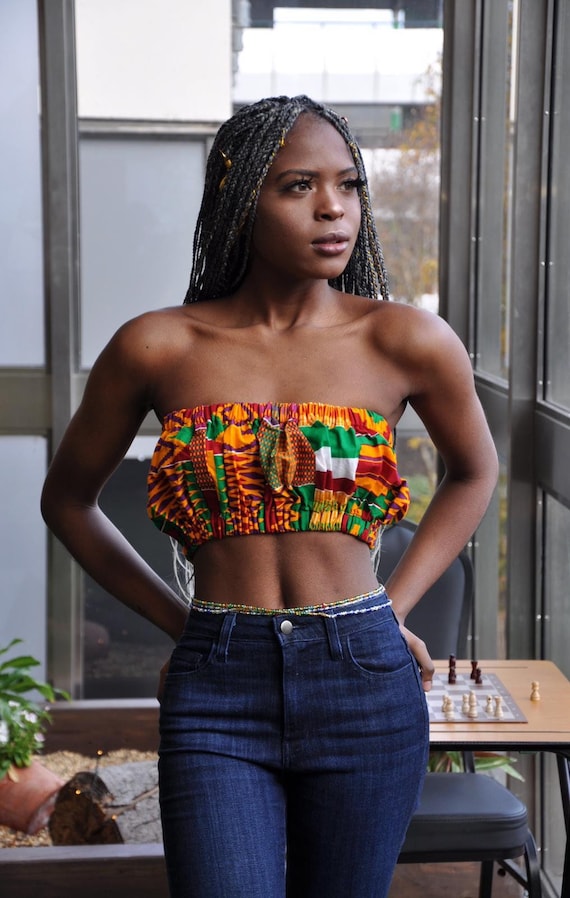 Women African Print Bandeau Crop Top 