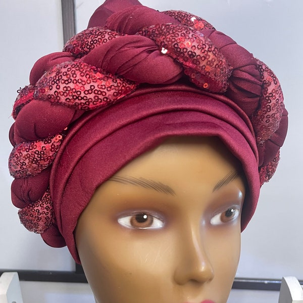 Femmes africaines auto gele stretch head wrap foulard hijab turban cab.