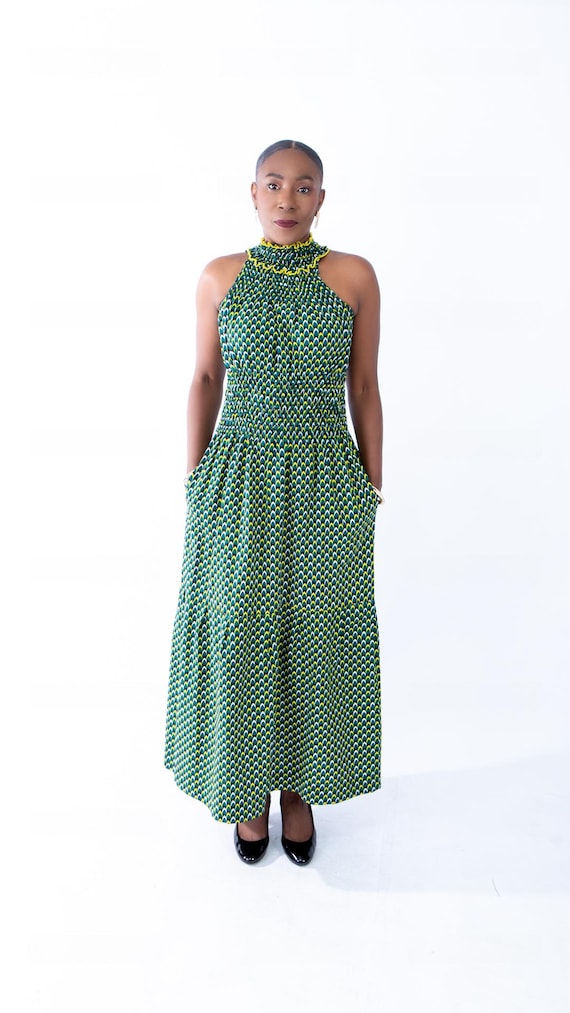 green midi smock dress Red 1950s Polka Dot Halter Dress