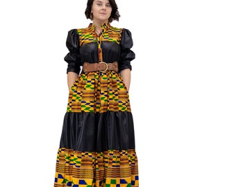 Ankara Patterned long dress | Long African print button up dress