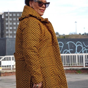 Custom African Print Quilted Parka Coat, Brown Ankara Winter Puffer Coat, Belted Ladies Jacket, Plus Size Available, Ankara Coat for Women