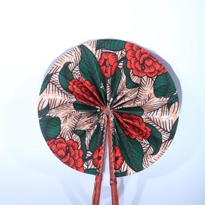 Unique African Print Fan/ Handheld Folding Fan/ Vibrant Fabric Fan with Leather Handle/ Afrocentric Gifts & Décor/ Handmade in Ghana