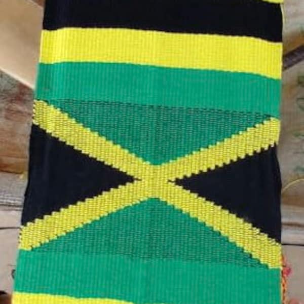 Bande de tissu Kente aux couleurs de la Jamaïque, silencieux Kente / Pièce authentique tissée à la main / Étole de graduation. Idées cadeaux