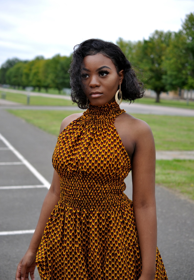 Mustard Yellow Halter Neck Ankara Maxi Dress Womens's Etsy UK