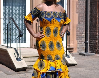 African Print Body-con vestido bodycon africano fuera del hombro