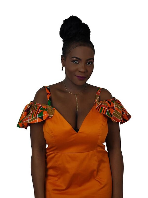 African Women Print Kente Fabric and Polish Cotton Pencil Dress