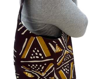 Ankara African Print Shoulder Bag/ Durable Material/ Handmade/ Medium Size Bag/ Yellow and Brown