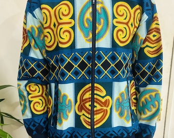 Unisex Ankara Print Bomber Jacket, Custom African Kente Jacket