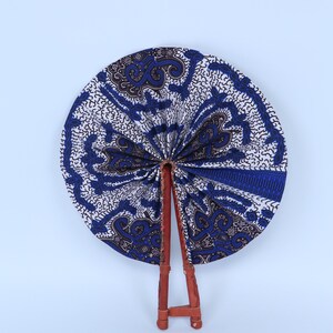Unique African Print Fan/ Handheld Folding Fan/ Vibrant Fabric Fan with Leather Handle/ Afrocentric Gifts & Décor/ Handmade in Ghana