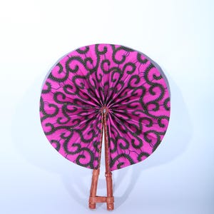 Unique African Print Fan/ Handheld Folding Fan/ Vibrant Fabric Fan with Leather Handle/ Afrocentric Gifts & Décor/ Handmade in Ghana.