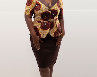 African Print Top and Polish Cotton Skirt/ Women Suit / Ankara Suit Skirt for Her /Formal Wear for Work or Cooperate event