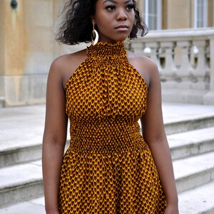 Safari Anga Strappy Tie Back Maxi Dress - Navy / Mustard Ankara Print
