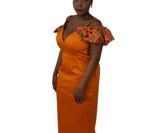 African women  print Kente Fabric And Polish Cotton Pencil dress