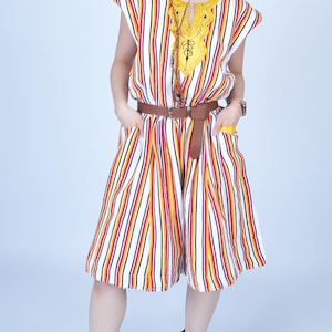 Smock made in Ghana, Fugu Dress Smock, Handwoven Fugu Batakari, Traditional Authentic Ghanaian with orange stripes and Yellow embroidery