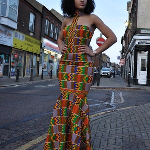 Custom Kente Prom Dress | African Print, High Neck, Sleeveless