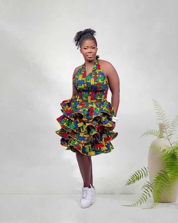 African Print Halter Neck Dress With Multi-layered Bottom | Ankara Tiered  Dress | Handmade Clothing - Etsy UK