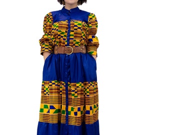 Ankara Patterned long dress | Long African print button up dress